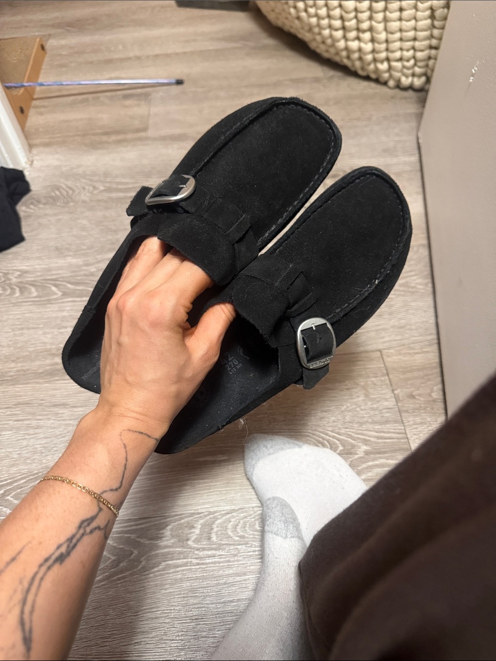 Birkenstock Black Suede Slip-On Loafers with Buckle